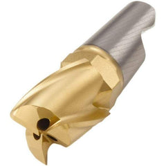 Seco - MM16 M06 Grade F40M Carbide End Milling Tip Insert - TiAlN/TiN Finish, 3 Flutes, 0.63" Cutting Diam, 0.758" Depth of Cut, 0.965" Extension, 0.039" Cnr Rad - USA Tool & Supply