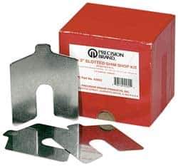 Precision Brand - 80 Piece, 3 Inch Long x 3 Inch Wide x 0.001 to 0.075 Inch Thick, Assortment Slotted Shim Stock - Stainless Steel, 0.001 to 0.075 Inch Thick, 3/4 Inch Wide Slot - USA Tool & Supply