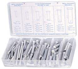 Precision Brand - 83 Piece, 3/16 to 1/2" Pin Diam, Clevis Pin Assortment - 1 to 2" Long, Steel, Zinc Plated - USA Tool & Supply
