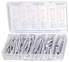 Precision Brand - 83 Piece, 3/16 to 1/2" Pin Diam, Clevis Pin Assortment - 1 to 2" Long, Steel, Zinc Plated - USA Tool & Supply
