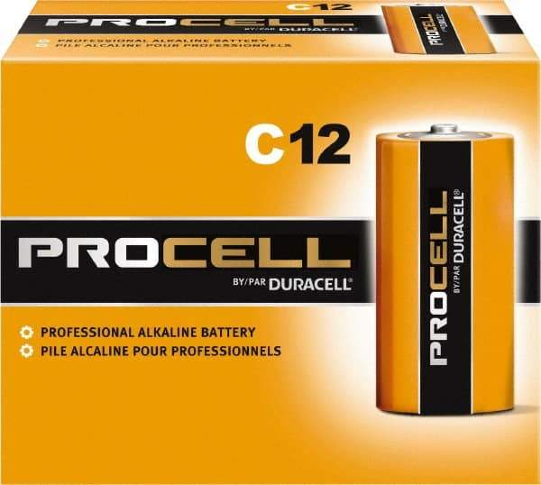 Duracell - Size C, Alkaline, Standard Battery - 1.5 Volts, Button Tab Terminal - USA Tool & Supply