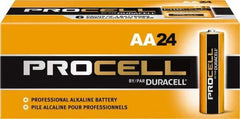 Duracell - Size AA, Alkaline, 144 Pack, Standard Battery - 1.5 Volts, Button Tab Terminal - USA Tool & Supply