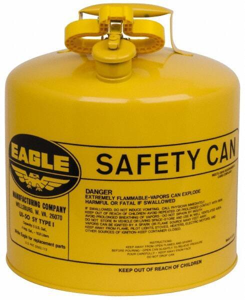 Eagle - 5 Gal Galvanized Steel Type I Safety Can - 13-1/2" High x 12-1/2" Diam, Yellow - USA Tool & Supply