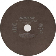 Norton - 10" 90 Grit Aluminum Oxide Cutoff Wheel - 1/16" Thick, 1-1/4" Arbor, 3,820 Max RPM, Use with Angle Grinders - USA Tool & Supply