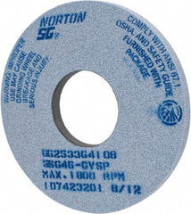 Norton - 14" Diam x 5" Hole x 1" Thick, G Hardness, 46 Grit Surface Grinding Wheel - Ceramic, Type 1, Coarse Grade, 1,800 Max RPM, Vitrified Bond, No Recess - USA Tool & Supply