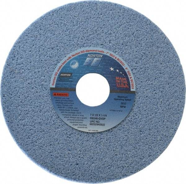 Norton - 7" Diam x 1-1/4" Hole x 1/2" Thick, G Hardness, 46 Grit Surface Grinding Wheel - Ceramic, Type 1, Coarse Grade, 3,600 Max RPM, Vitrified Bond, No Recess - USA Tool & Supply