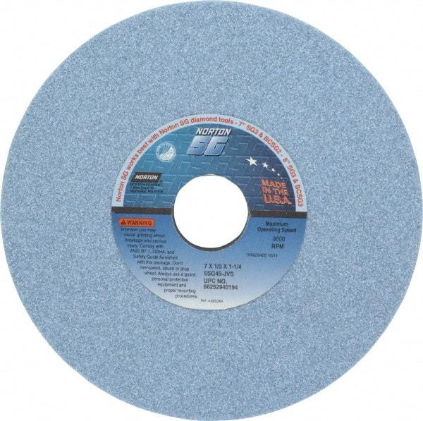 Norton - 7" Diam x 1-1/4" Hole x 1/2" Thick, J Hardness, 46 Grit Surface Grinding Wheel - Ceramic, Type 1, Coarse Grade, 3,600 Max RPM, Vitrified Bond, No Recess - USA Tool & Supply