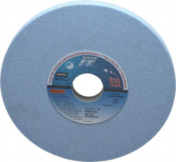 Norton - 7" Diam x 1-1/4" Hole x 1/2" Thick, J Hardness, 60 Grit Surface Grinding Wheel - Ceramic, Type 1, Medium Grade, 3,600 Max RPM, Vitrified Bond, No Recess - USA Tool & Supply
