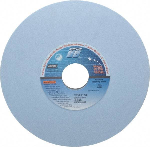 Norton - 7" Diam x 1-1/4" Hole x 1/4" Thick, K Hardness, 100 Grit Surface Grinding Wheel - Ceramic, Type 1, Fine Grade, 3,600 Max RPM, Vitrified Bond, No Recess - USA Tool & Supply