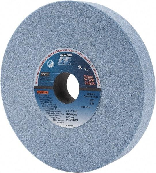 Norton - 7" Diam x 1-1/4" Hole x 1" Thick, J Hardness, 60 Grit Surface Grinding Wheel - Ceramic, Type 1, Medium Grade, 3,600 Max RPM, Vitrified Bond, No Recess - USA Tool & Supply