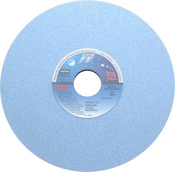 Norton - 8" Diam x 1-1/4" Hole x 1/4" Thick, K Hardness, 60 Grit Surface Grinding Wheel - Ceramic, Type 1, Medium Grade, 3,600 Max RPM, Vitrified Bond, No Recess - USA Tool & Supply