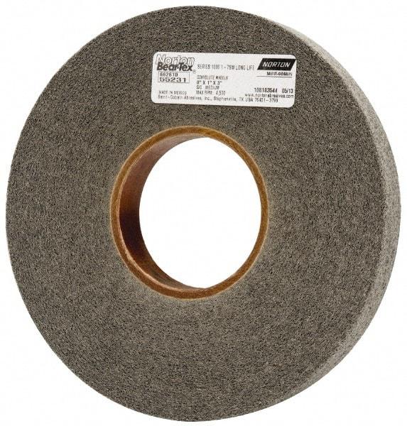 Norton - 8" Diam, 1" Face Width, 3" Center Hole, Medium Grade, Silicon Carbide Deburring Wheel - Convolute, Hard Density 7 Grade, 4,500 RPM - USA Tool & Supply
