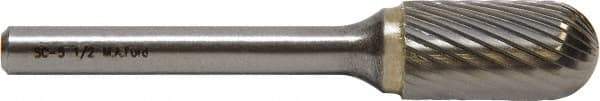 M.A. Ford - 7/16" Cut Diam, 1/4" Shank Diam, Cylinder with Radius Head Double Cut Burr - Carbide, Radius End, 1" LOC, 3" OAL - USA Tool & Supply