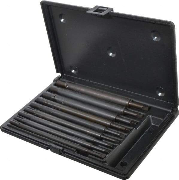 Walton - #0 to 1/2" Tap Extension Set - Alloy Steel, 8" Overall Length, 5/8" Max Outside Diam, 0.219, 0.318, 0.323, 0.367, 0.381, (4) 0.255" Extension Shank Diam, 9 Piece Set - USA Tool & Supply