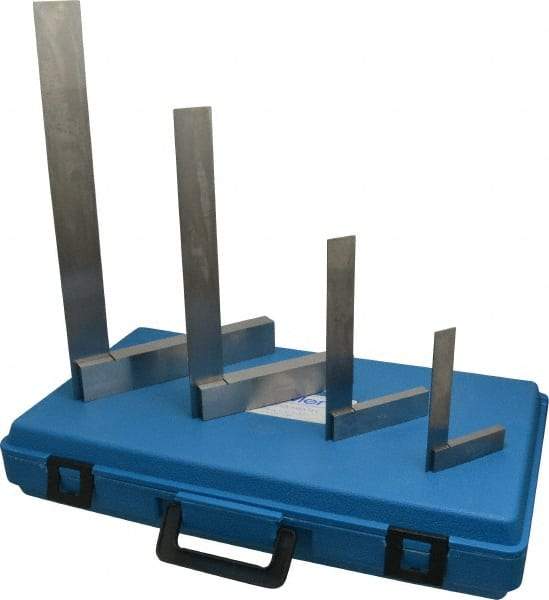 Fowler - 4 Piece, 3, 4, 6, 8 Inch Base Length, 4, 6, 9, 12 Inch Blade Length, Square Set - Steel - USA Tool & Supply