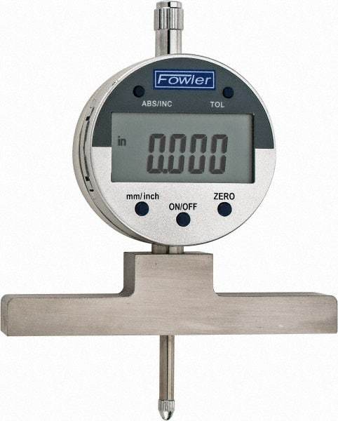 Fowler - 0" to 22" Alloy Steel Electronic Depth Gage - 0.0008" Accuracy, 0.01mm Resolution, 4" Base Length - USA Tool & Supply