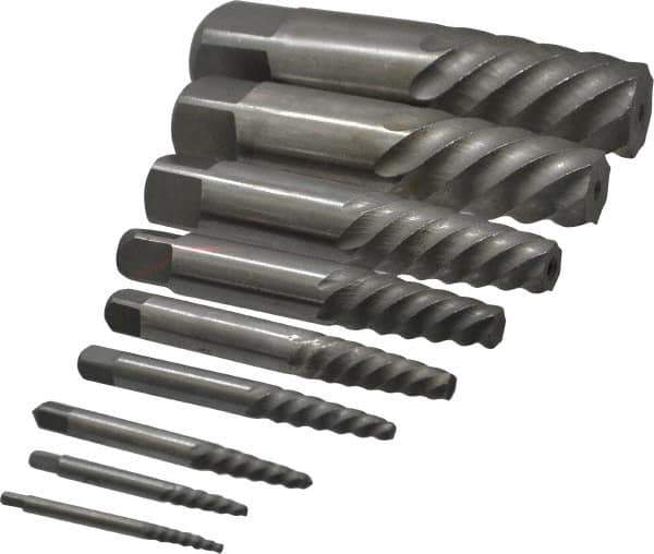 Interstate - 9 Piece Spiral Flute Screw Extractor Set - Screw Range 3/16 to 2-1/8" - USA Tool & Supply