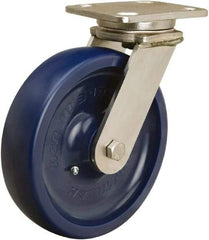 Hamilton - 8" Diam x 2" Wide x 9-1/2" OAH Top Plate Mount Swivel Caster - Polyurethane, 1,000 Lb Capacity, Delrin Bearing, 4 x 5" Plate - USA Tool & Supply
