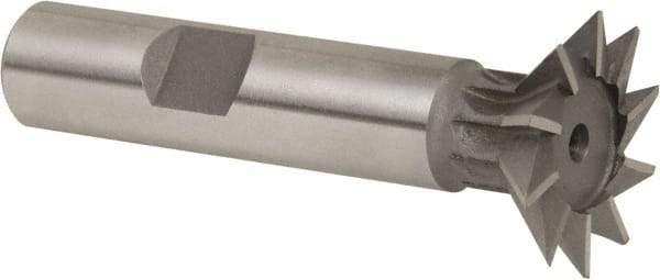 Whitney Tool Co. - 1" Diam x 1/4" Width of Cut, 45° Included Angle, High Speed Steel Dovetail Cutter - 1/2" Shank Diam, 2-1/2" Shank Length, 2-1/2" Overall Length, Weldon Flat, Uncoated - USA Tool & Supply