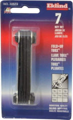 Eklind - 7 Piece T6 to T20 Fold-Up Torx Key Set - T6, T7, T8, T9, T10, T15, T20 Torx Size - USA Tool & Supply