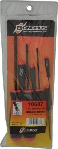 Bondhus - 7 Piece, 1.27 to 5mm Ball End Hex Driver Set - Comes in Vinyl Pouch - USA Tool & Supply