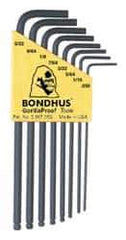 Bondhus - 8 Piece L-Key Ball End Hex Key Set - Hex Range 0.05 to 5/32" - USA Tool & Supply