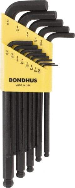 Bondhus - 13 Piece L-Key Ball End Hex Key Set - Hex Range 0.05 to 3/8" - USA Tool & Supply