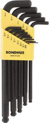 Bondhus - 13 Piece L-Key Ball End Hex Key Set - Hex Range 0.05 to 3/8" - USA Tool & Supply