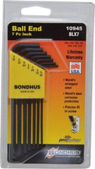 Bondhus - 7 Piece L-Key Ball End Hex Key Set - Hex Range 5/64 to 3/16" - USA Tool & Supply