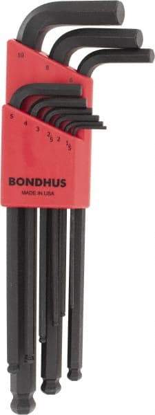 Bondhus - 9 Piece L-Key Ball End Hex Key Set - Hex Range 1.5 to 10mm - USA Tool & Supply