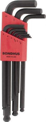 Bondhus - 9 Piece L-Key Ball End Hex Key Set - Hex Range 1.5 to 10mm - USA Tool & Supply