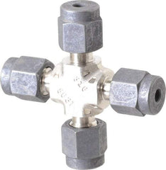 Parker - 1/8" OD, Stainless Steel Union Cross - 7/16" Hex, All Comp Ends - USA Tool & Supply