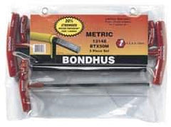 Bondhus - 5 Piece T-Handle Ball End Hex Key Set - Hex Range 4 to 10mm, Alloy Steel - USA Tool & Supply