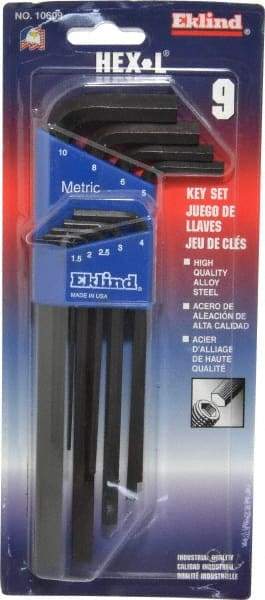 Eklind - 9 Piece L-Key Hex Key Set - Hex Range 1.5 to 10mm - USA Tool & Supply