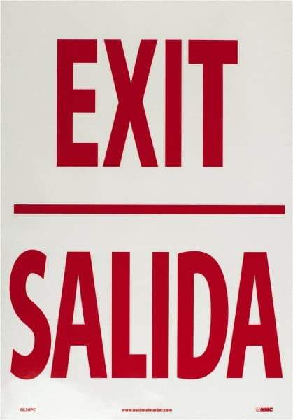NMC - Exit, Pressure Sensitive Vinyl Exit Sign - 14" Wide x 20" High, English/Spanish, Glow-in-the-Dark - USA Tool & Supply