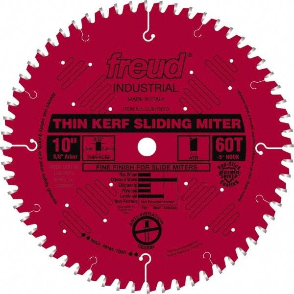 Freud - 10" Diam, 5/8" Arbor Hole Diam, 60 Tooth Wet & Dry Cut Saw Blade - Carbide-Tipped, Standard Round Arbor - USA Tool & Supply