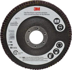 3M - 120 Grit, 4-1/2" Disc Diam, 7/8" Center Hole, Type 27 Ceramic Flap Disc - 13,300 Max RPM, Cloth Backing, Arbor Attaching System, Coated - USA Tool & Supply