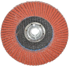 3M - 40 Grit, 4-1/2" Disc Diam, 5/8-11 Center Hole, Type 27 Ceramic Flap Disc - 13,300 Max RPM, Cloth Backing, Arbor Attaching System, Coated - USA Tool & Supply