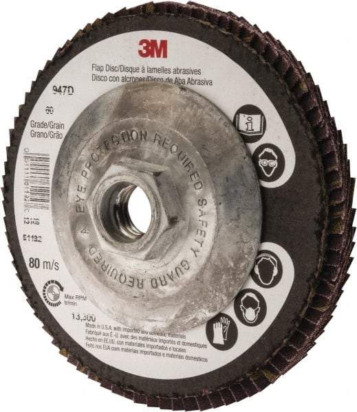 3M - 60 Grit, 4-1/2" Disc Diam, 5/8-11 Center Hole, Type 27 Ceramic Flap Disc - 13,300 Max RPM, Cloth Backing, Arbor Attaching System, Coated - USA Tool & Supply