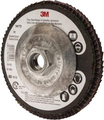 3M - 60 Grit, 4-1/2" Disc Diam, 5/8-11 Center Hole, Type 27 Ceramic Flap Disc - 13,300 Max RPM, Cloth Backing, Arbor Attaching System, Coated - USA Tool & Supply