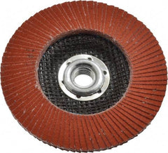 3M - 120 Grit, 4-1/2" Disc Diam, 5/8-11 Center Hole, Type 27 Ceramic Flap Disc - 13,300 Max RPM, Cloth Backing, Arbor Attaching System, Coated - USA Tool & Supply