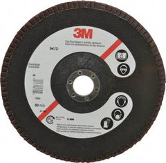 3M - 40 Grit, 7" Disc Diam, 7/8" Center Hole, Type 27 Ceramic Flap Disc - 8,600 Max RPM, Cloth Backing, Arbor Attaching System, Coated - USA Tool & Supply