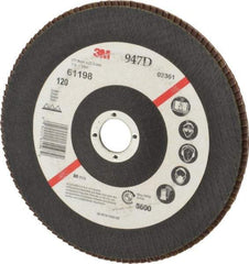 3M - 120 Grit, 7" Disc Diam, 7/8" Center Hole, Type 27 Ceramic Flap Disc - 8,600 Max RPM, Cloth Backing, Arbor Attaching System, Coated - USA Tool & Supply