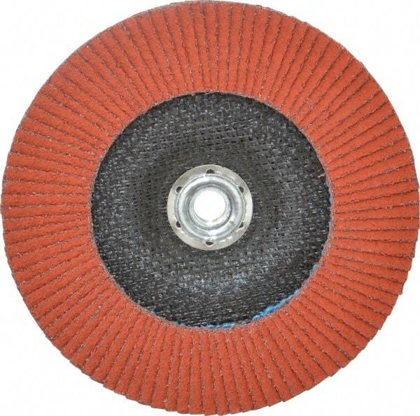 3M - 40 Grit, 7" Disc Diam, 5/8-11 Center Hole, Type 27 Ceramic Flap Disc - 8,600 Max RPM, Cloth Backing, Arbor Attaching System, Coated - USA Tool & Supply