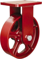 Hamilton - 10" Diam x 2-1/2" Wide x 12-1/2" OAH Top Plate Mount Rigid Caster - Cast Iron, 2,500 Lb Capacity, Tapered Roller Bearing, 5-1/2 x 7-1/2" Plate - USA Tool & Supply