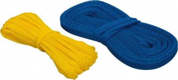 Huot - 50 Ft Long, Stretchable, Protection Mesh Sleeving - Yellow & Blue, 1/4 to 1/2 & 1/2 to 1" OD - USA Tool & Supply