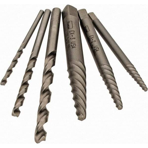 Irwin - 6 Piece Spiral Flute Screw Extractor Set - Screw Range 3/16 to 7/16" - USA Tool & Supply