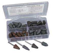 Cratex - 44 Piece Rubber Point & Mandrel Set - Includes 40 Points & 4 Mandrels - USA Tool & Supply