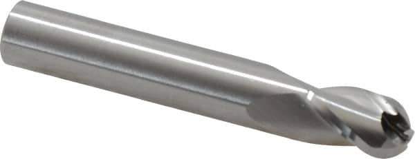 RobbJack - 7/16" Diam, 5/8" LOC, 3 Flute Solid Carbide Ball End Mill - Uncoated, Single End, 2-3/4" OAL, 7/16" Shank Diam, Spiral Flute - USA Tool & Supply