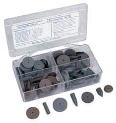 Cratex - 76 Piece Rubber Abrasive Point Set - Includes 8 Tapered Edge Wheels, 24 Straight Wheels, 16 Cylinder Points, 24 Bullet Points, 2 Wheel Mandrels & 2 Point Mandrels - USA Tool & Supply